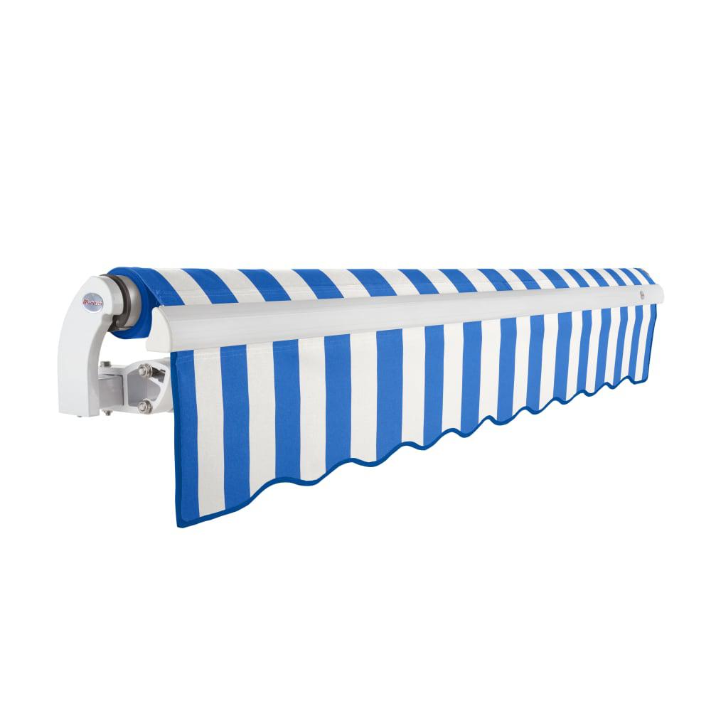 Maui Right Motorized Patio Retractable Awning, Bright Blue/White Stripe. Picture 2