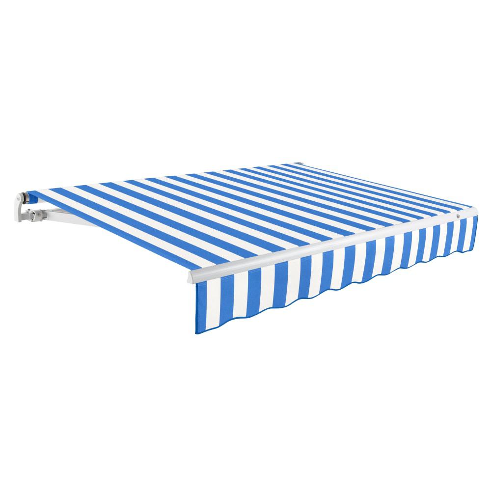 Maui Right Motorized Patio Retractable Awning, Bright Blue/White Stripe. Picture 1