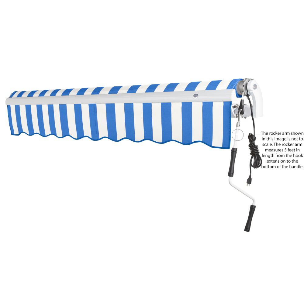 Maui Right Motorized Patio Retractable Awning, Bright Blue/White Stripe. Picture 6