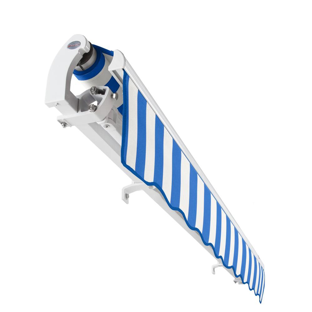 Maui Right Motorized Patio Retractable Awning, Bright Blue/White Stripe. Picture 5