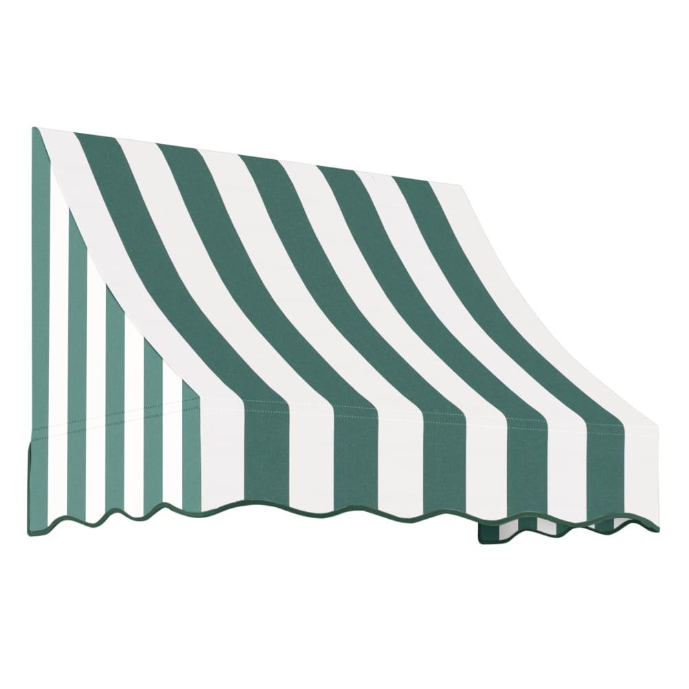 Awntech 3.375 ft Nantucket Fixed Awning Acrylic Fabric, Forest/White Stripe. Picture 1