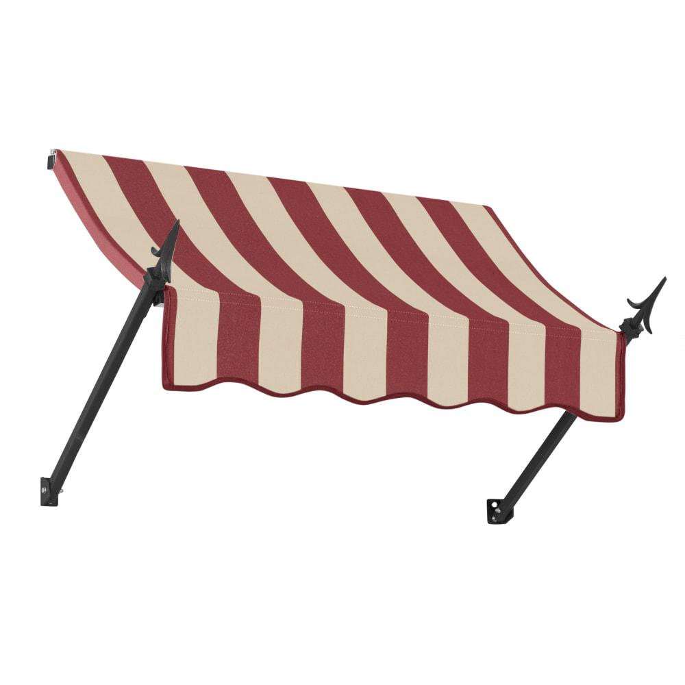 Awntech 3.375 ft New Orleans Fixed Awning Acrylic Fabric, Burgundy/Tan Stripe. Picture 1