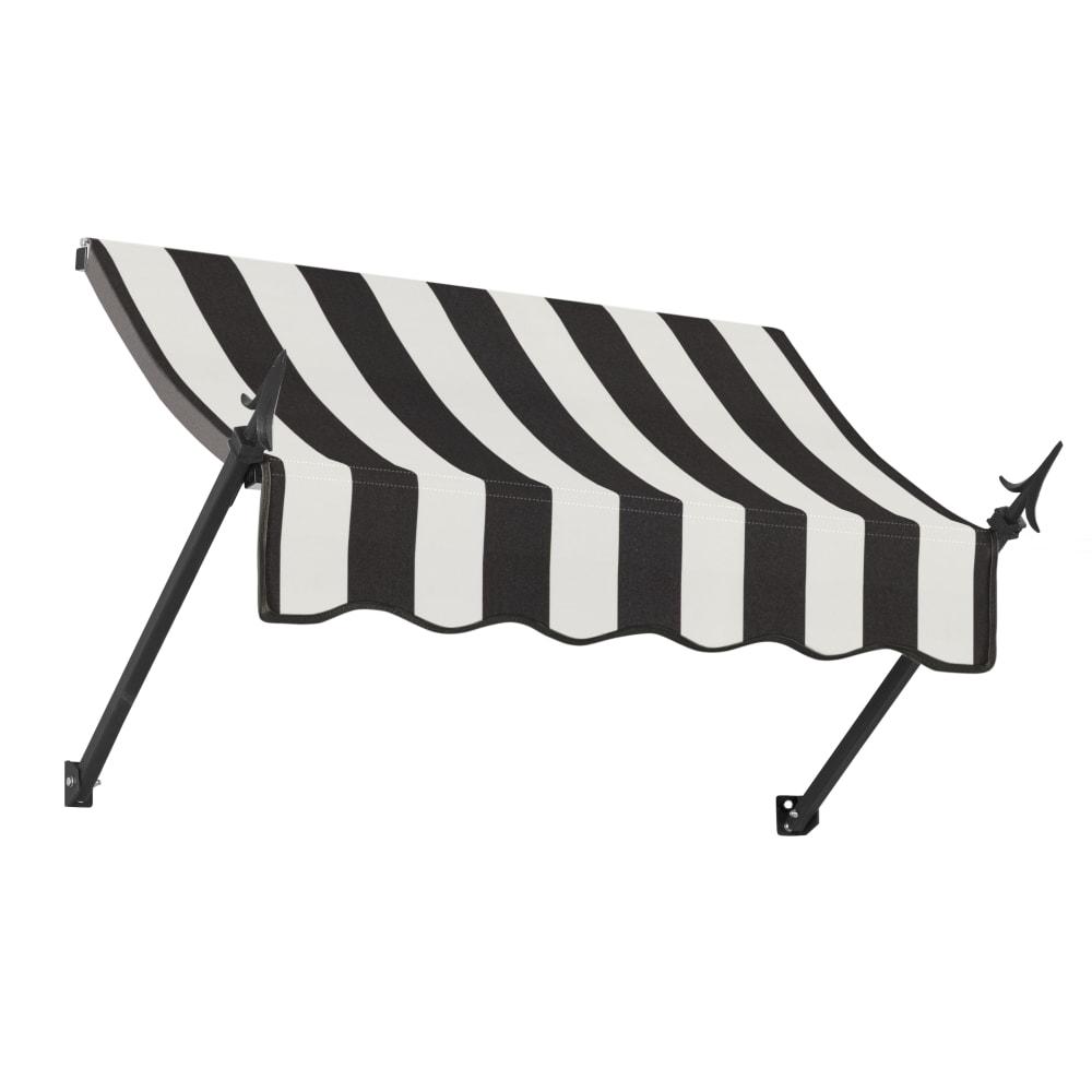 Awntech 3.375 ft New Orleans Fixed Awning Acrylic Fabric, Black/White Stripe. Picture 1
