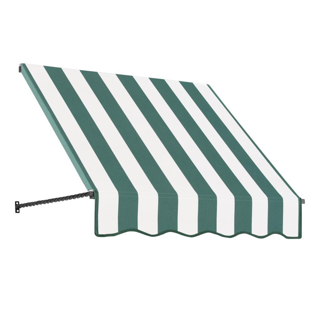 Awntech 3.375 ft Santa Fe Fixed Awning Acrylic Fabric, Forest/White Stripe. Picture 1
