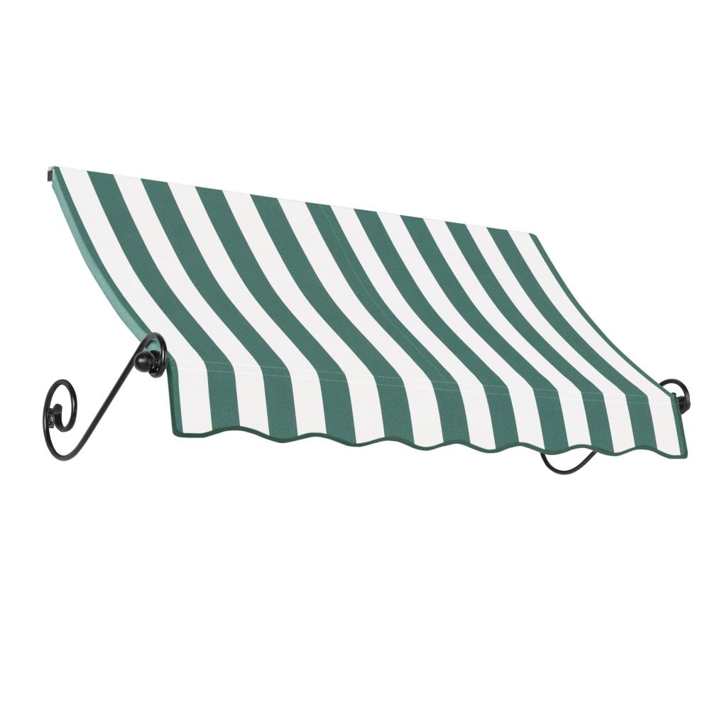 Awntech 7.375 ft Charleston Fixed Awning Acrylic Fabric, Forest/White Stripe. Picture 1