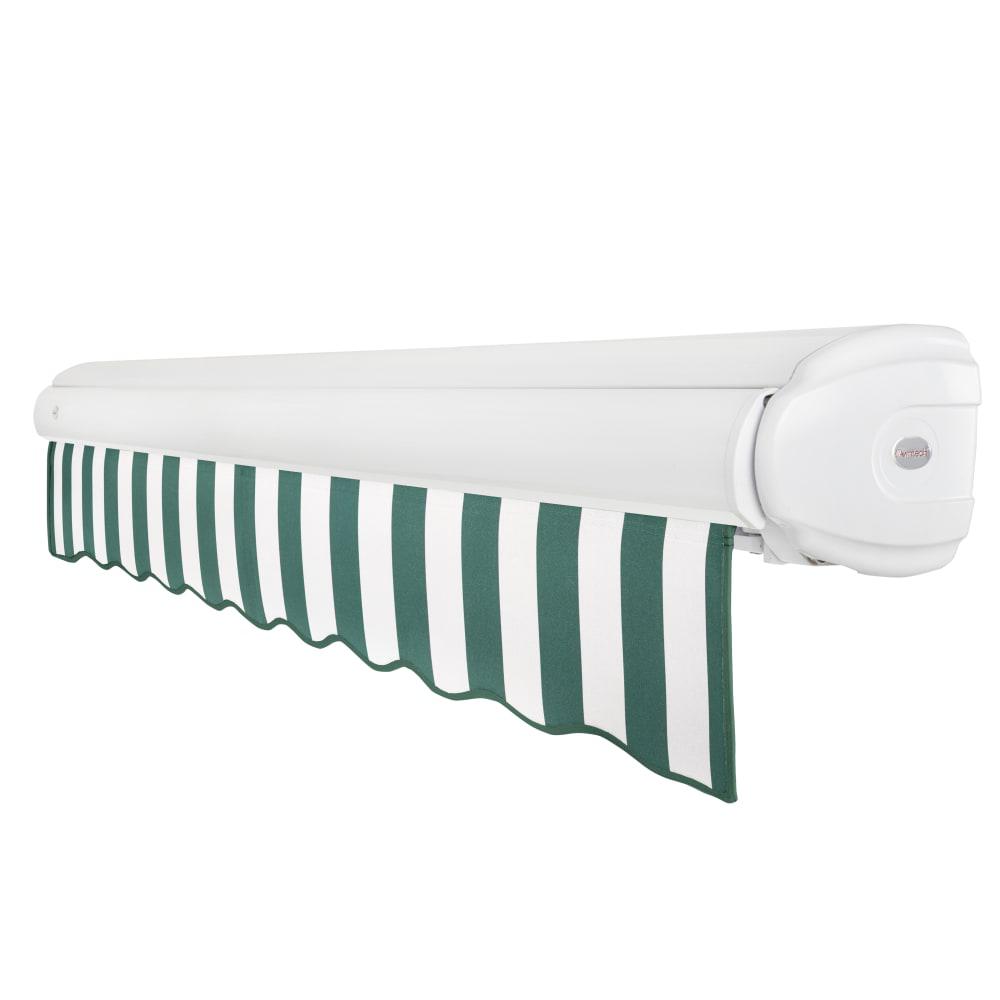 Full Cassette Left Motorized Patio Retractable Awning, Forest/White Stripe. Picture 2