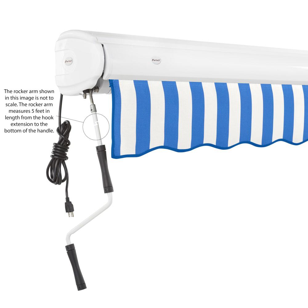 Full Cassette Left Motorized Patio Retractable Awning, Bright Blue/White Stripe. Picture 6