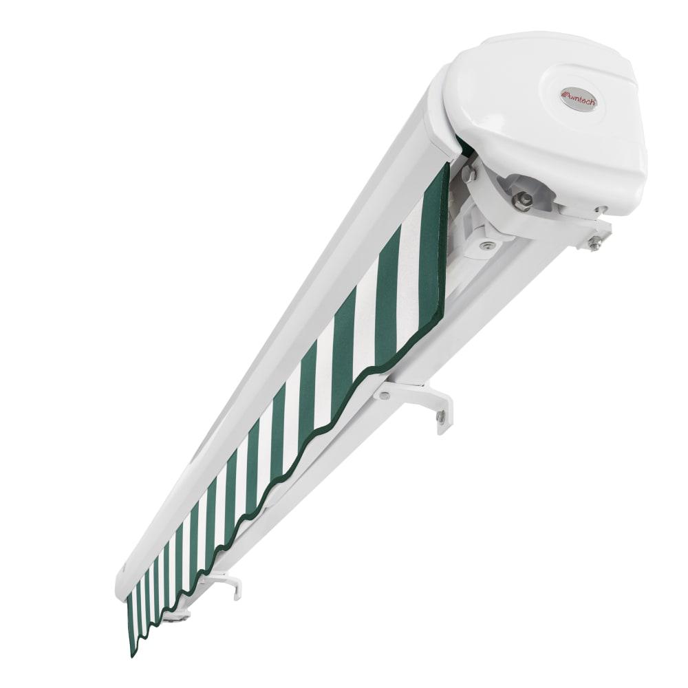 Full Cassette Left Motorized Patio Retractable Awning, Forest/White Stripe. Picture 5