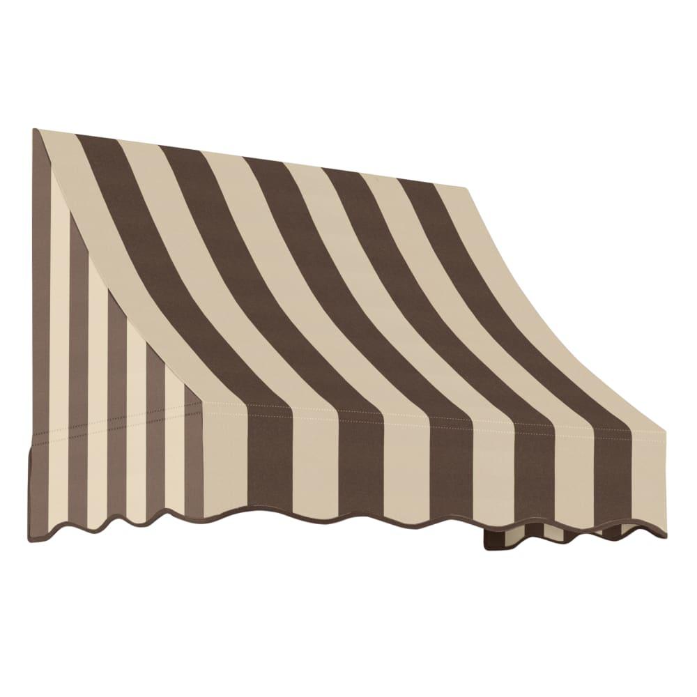 Awntech 4.375 ft Nantucket Fixed Awning Acrylic Fabric, Brown/Tan Stripe. Picture 1
