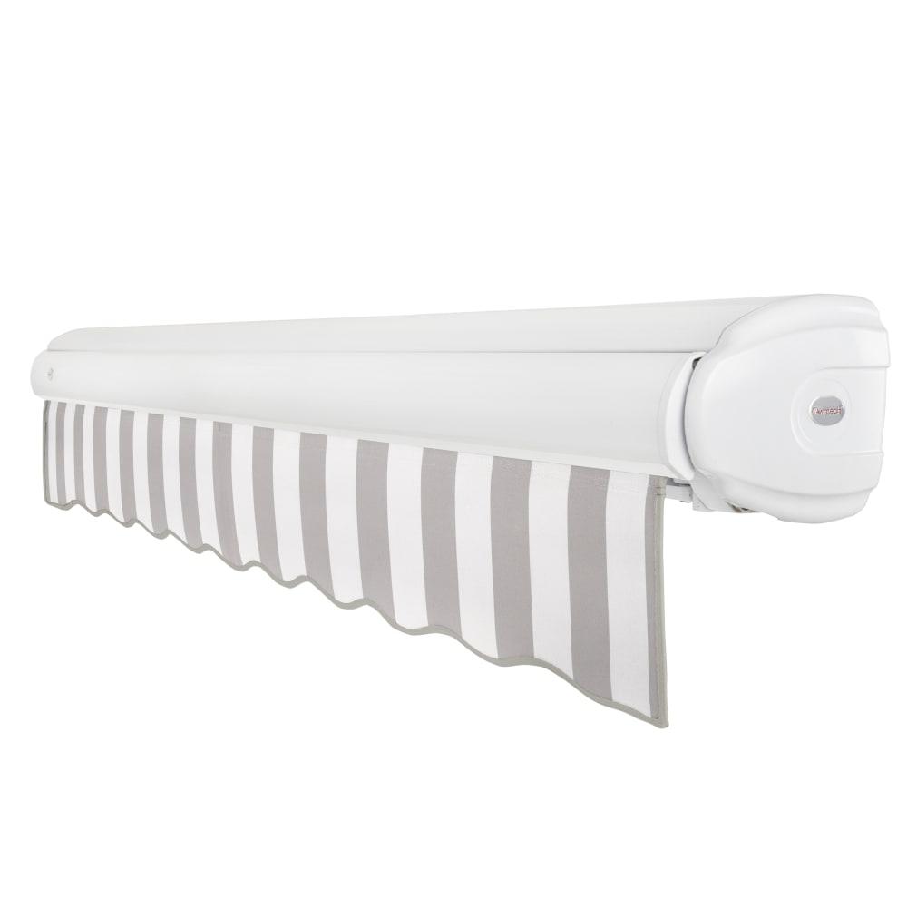 Full Cassette Left Motorized Patio Retractable Awning, Gray/White Stripe. Picture 2
