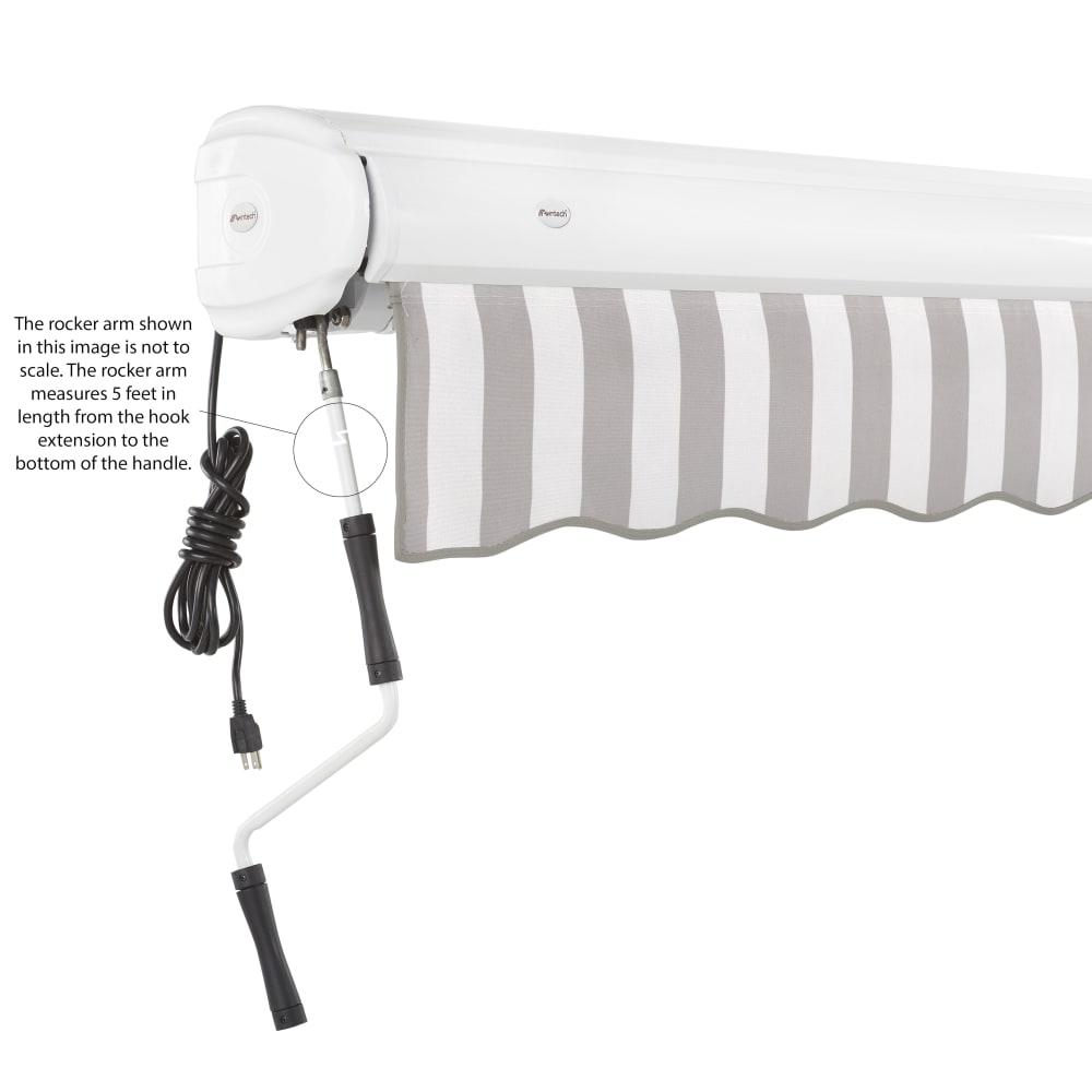 Full Cassette Left Motorized Patio Retractable Awning, Gray/White Stripe. Picture 6