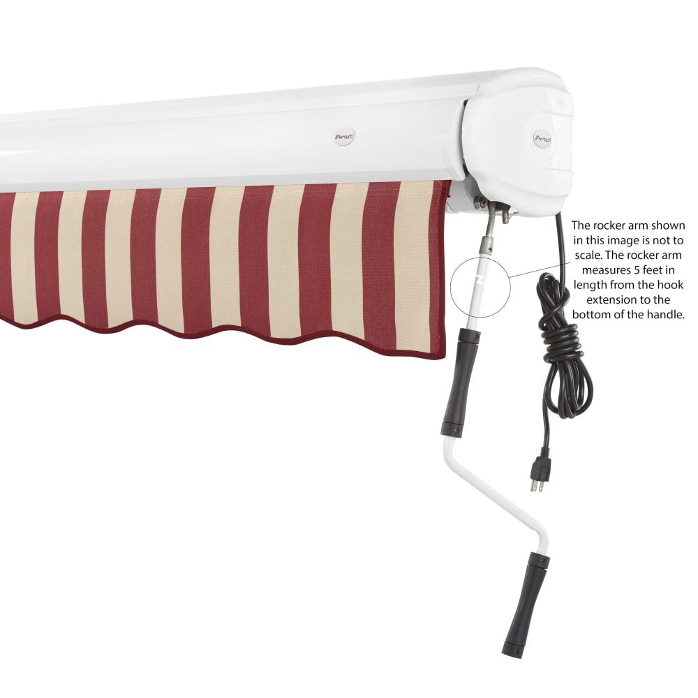 Full Cassette Right Motorized Patio Retractable Awning, Burgundy/Tan Stripe. Picture 6