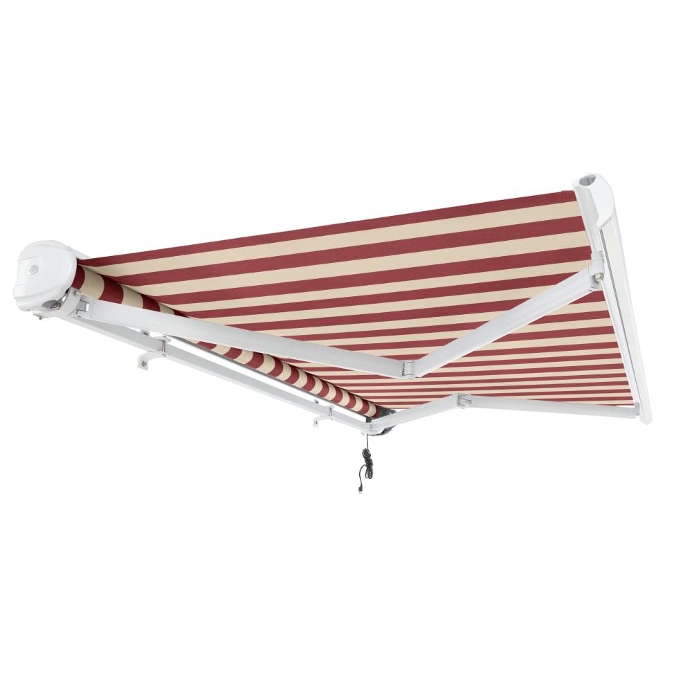 Full Cassette Right Motorized Patio Retractable Awning, Burgundy/Tan Stripe. Picture 7