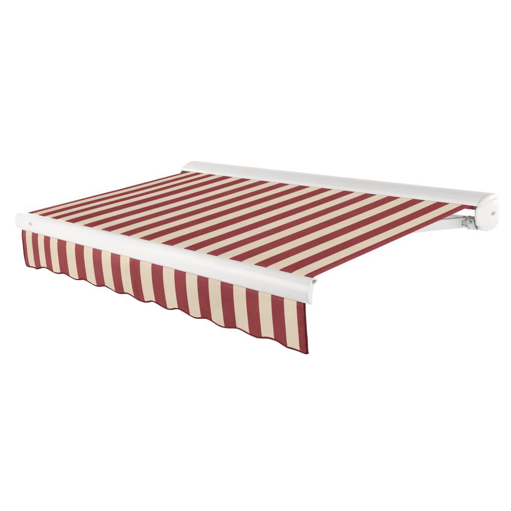 Full Cassette Left Motorized Patio Retractable Awning, Burgundy/Tan Stripe. Picture 1