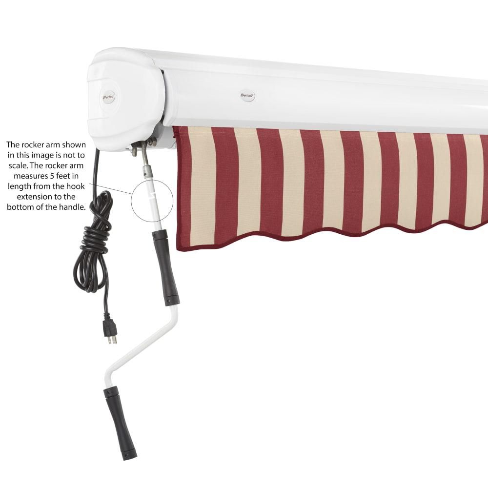 Full Cassette Left Motorized Patio Retractable Awning, Burgundy/Tan Stripe. Picture 6