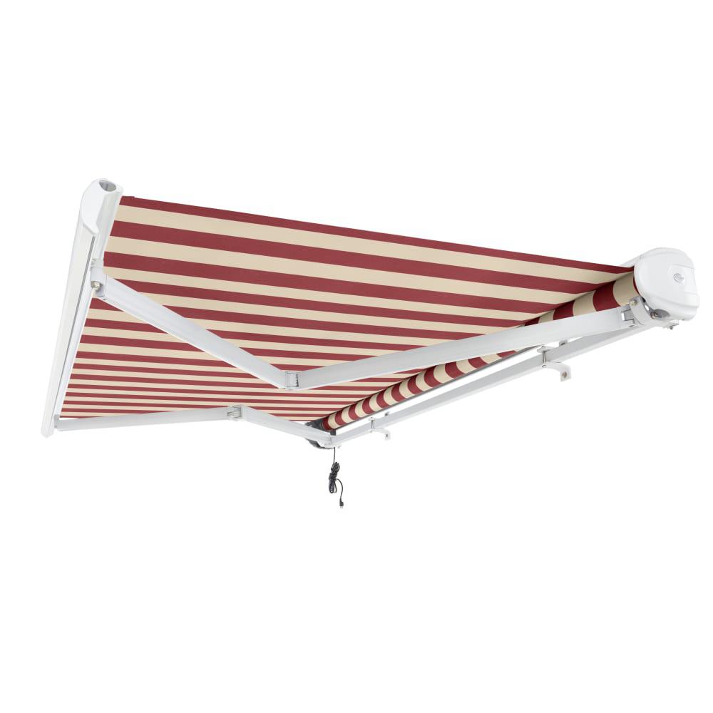 Full Cassette Left Motorized Patio Retractable Awning, Burgundy/Tan Stripe. Picture 7