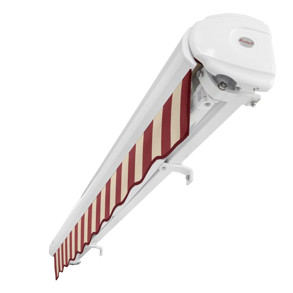 Full Cassette Left Motorized Patio Retractable Awning, Burgundy/Tan Stripe. Picture 5