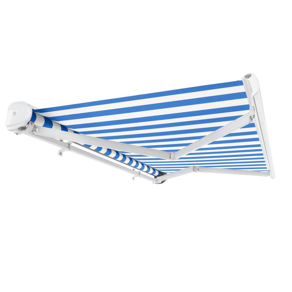 Full Cassette Manual Patio Retractable Awning, Bright Blue/White Stripe. Picture 7