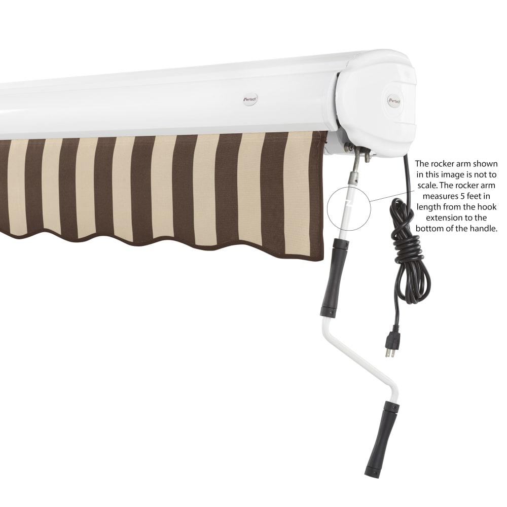 Full Cassette Right Motorized Patio Retractable Awning, Brown/Tan Stripe. Picture 6