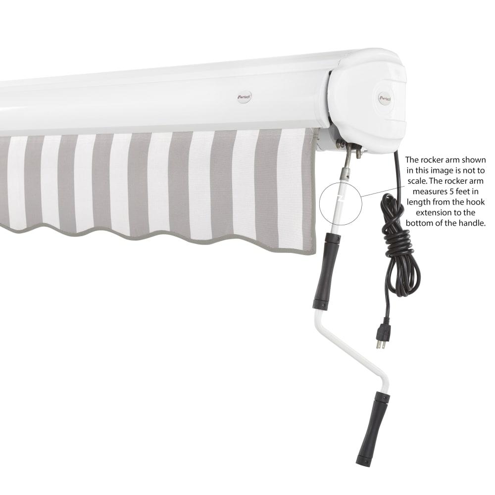Full Cassette Right Motorized Patio Retractable Awning, Gray/White Stripe. Picture 6