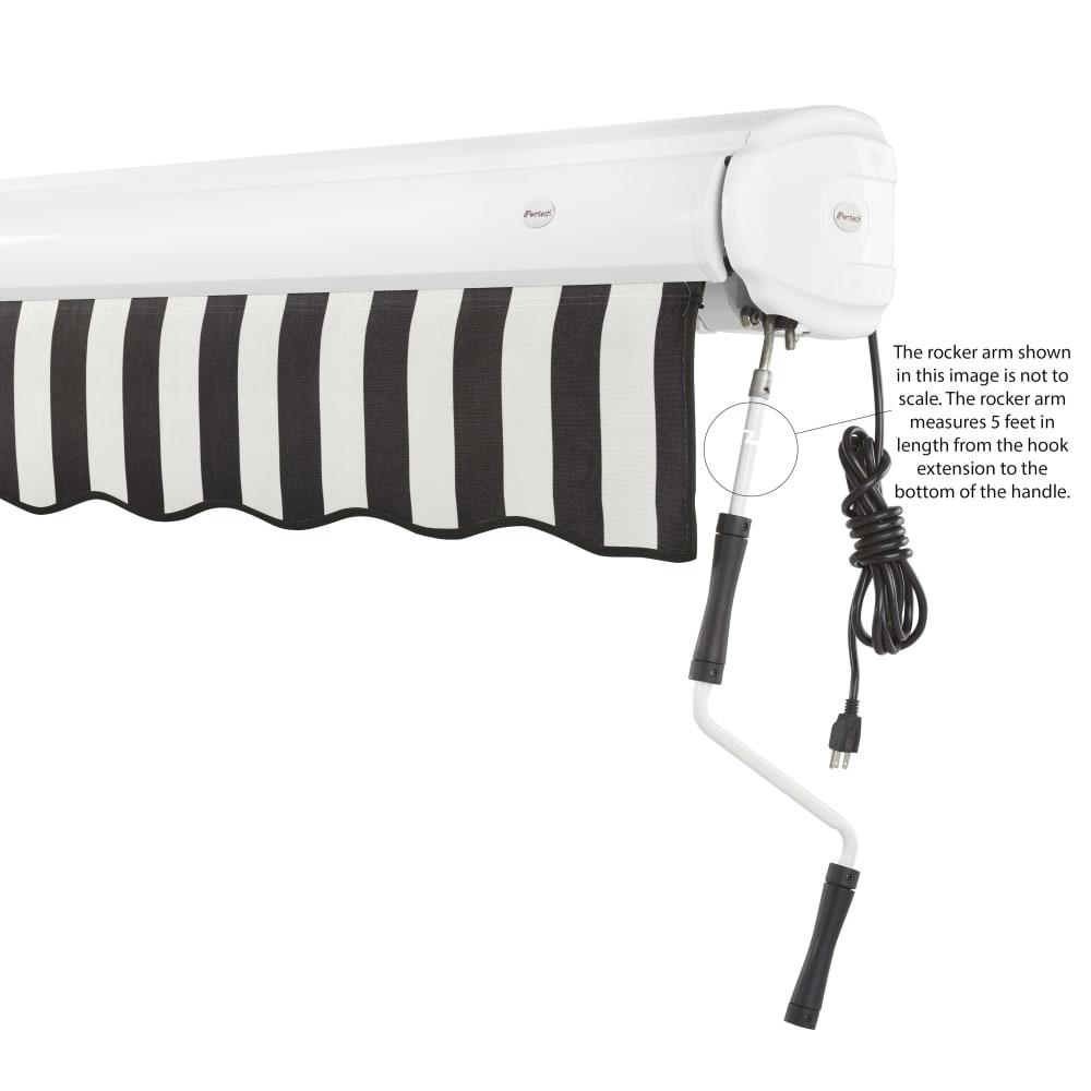 Full Cassette Right Motorized Patio Retractable Awning, Black/White Stripe. Picture 6