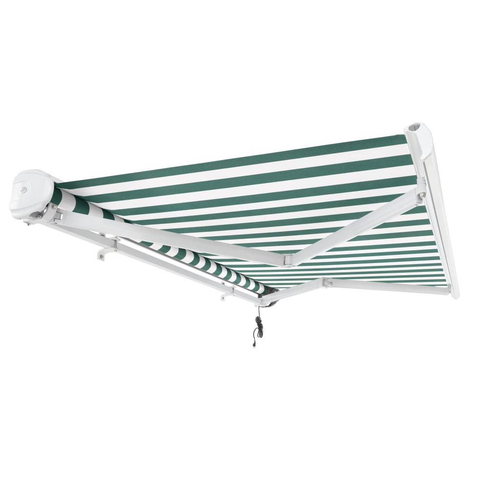 Full Cassette Right Motorized Patio Retractable Awning, Forest/White Stripe. Picture 7