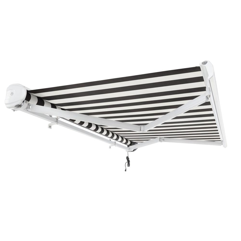 Full Cassette Right Motorized Patio Retractable Awning, Black/White Stripe. Picture 7