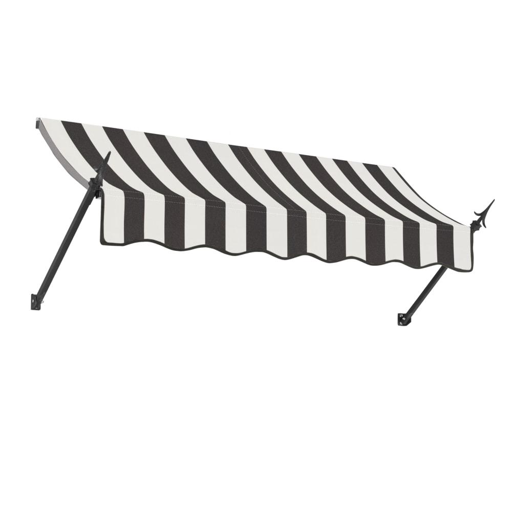 Awntech 5.375 ft New Orleans Fixed Awning Acrylic Fabric, Black/White Stripe. Picture 1