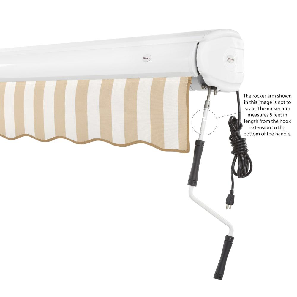 Full Cassette Right Motorized Patio Retractable Awning, Linen/White Stripe. Picture 6