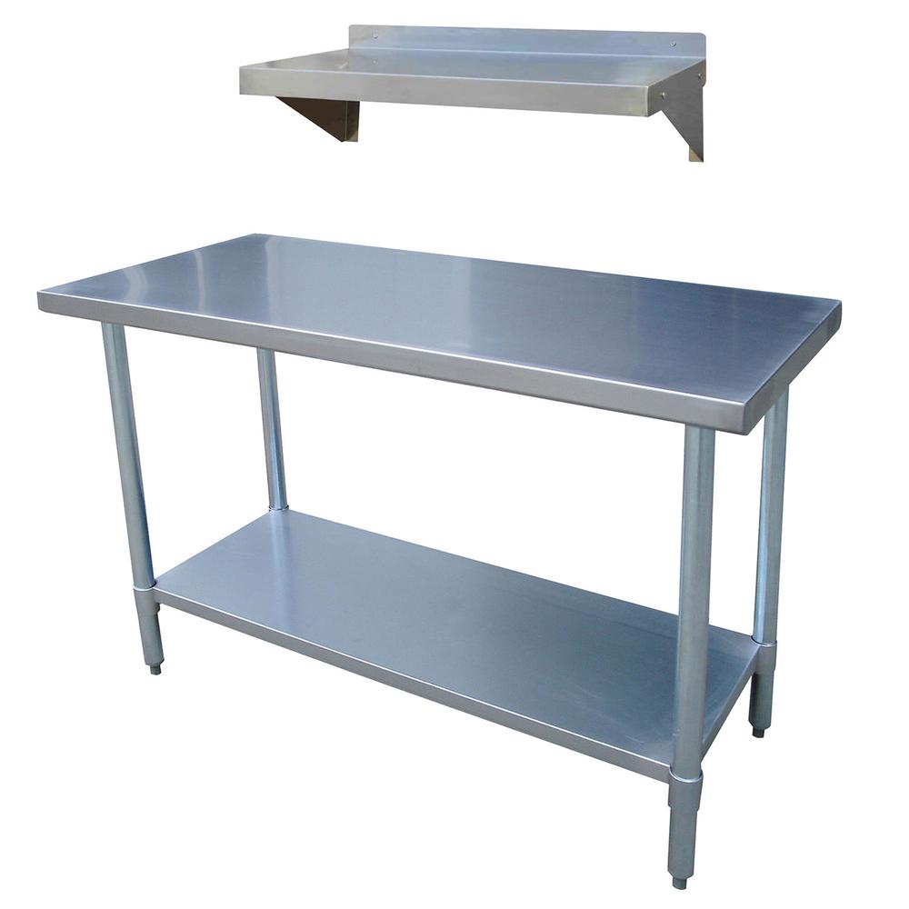 48" Stainless Steel Work Table with Casters & Shelf. Picture 1