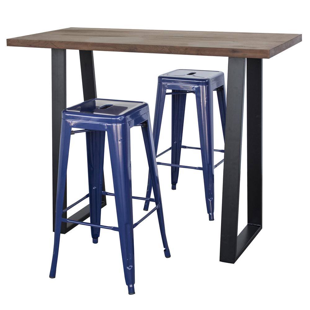 AmeriHome Pub Set with Blue Bar Stools 3 Piece Set