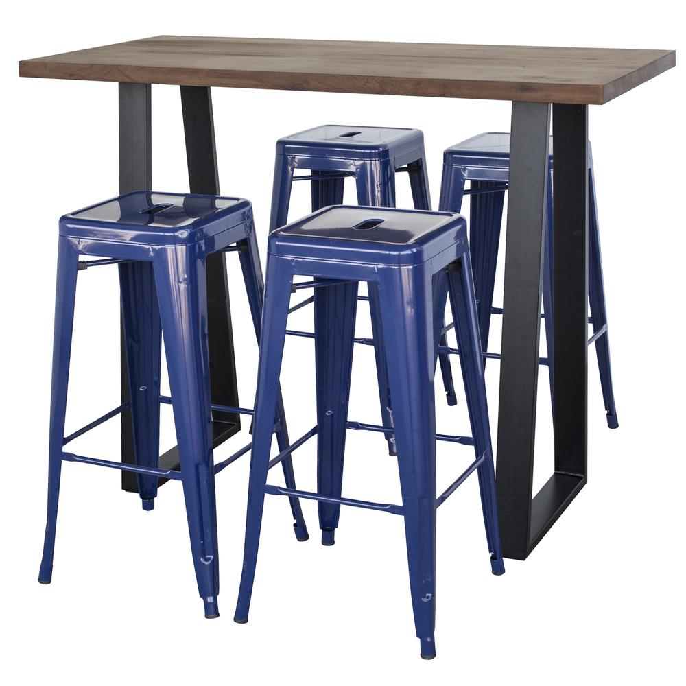 AmeriHome Pub Set with Blue Bar Stools 5 Piece Set