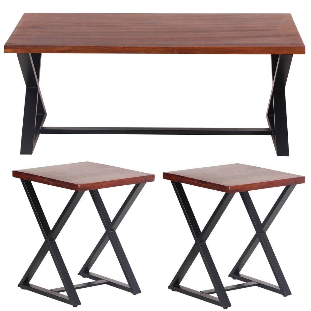 AmeriHome Acacia Wood Cross Leg Living Room Table Set. Picture 1