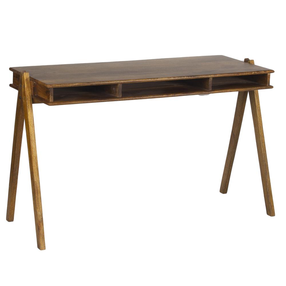 AmeriHome Acacia Wood Desk with Storage Pockets. Picture 1