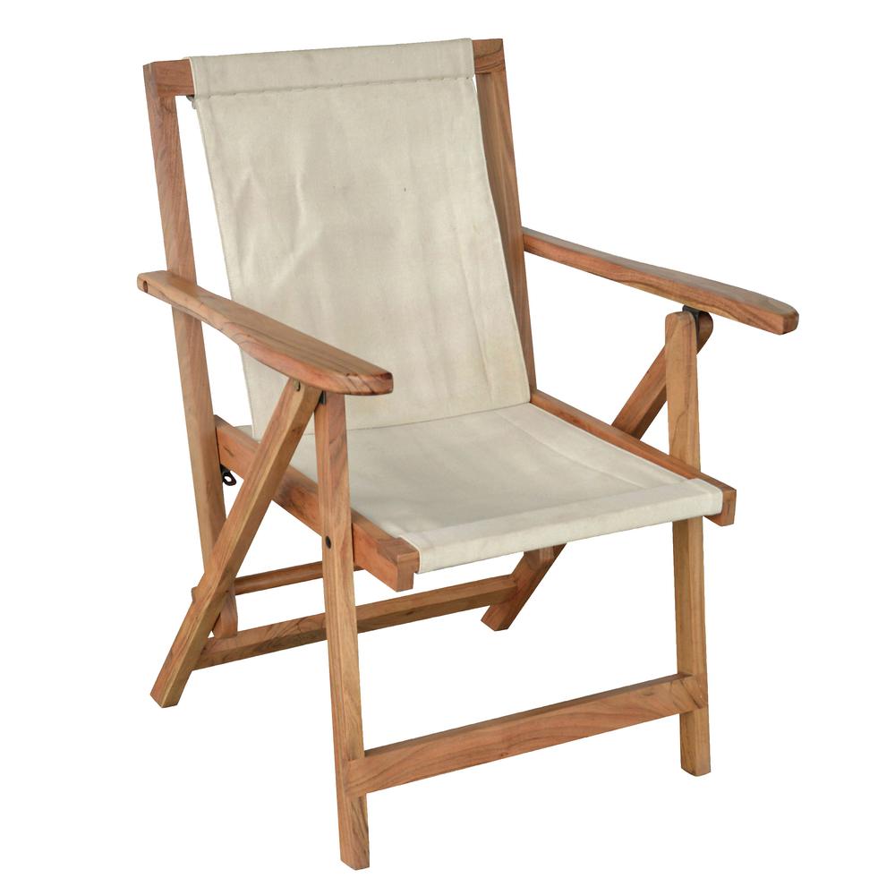 Acacia and Canvas Folding Arm Chair. Picture 1