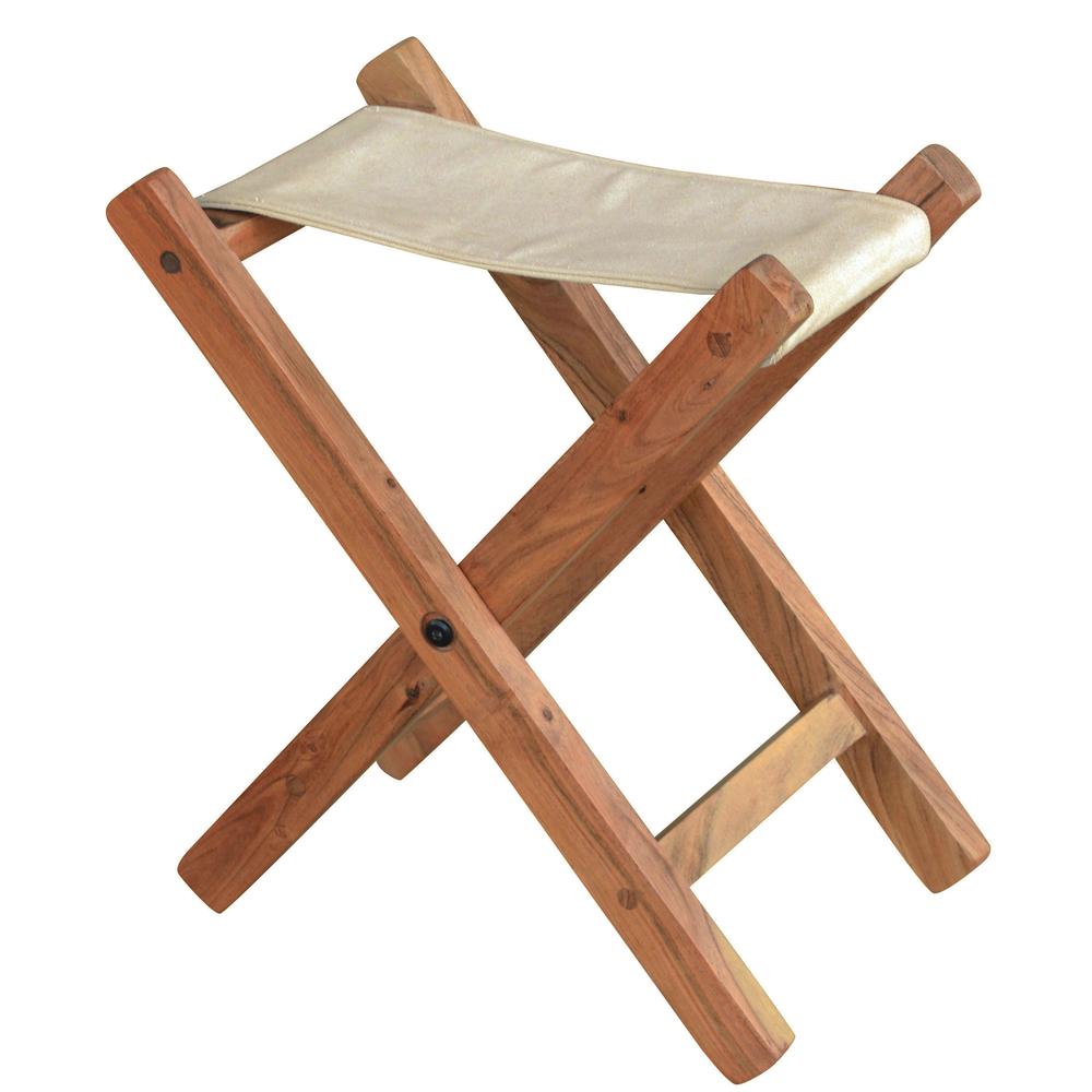 Acacia and Canvas Folding Stool. Picture 1