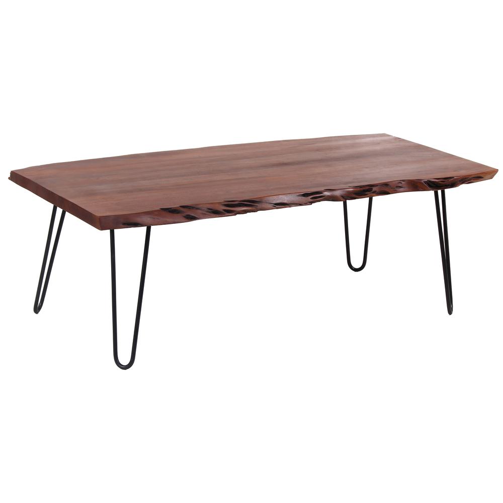 AmeriHome Acacia Live Edge Coffee Table with Hair Pin Legs. Picture 1