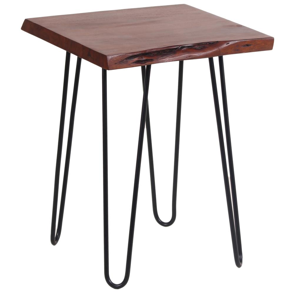 AmeriHome Acacia Live Edge End Table with Hair Pin Legs. Picture 1