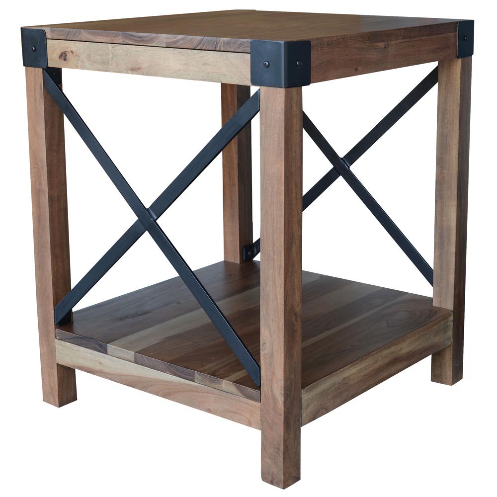 Acacia Wood Rustic Side Table. Picture 1