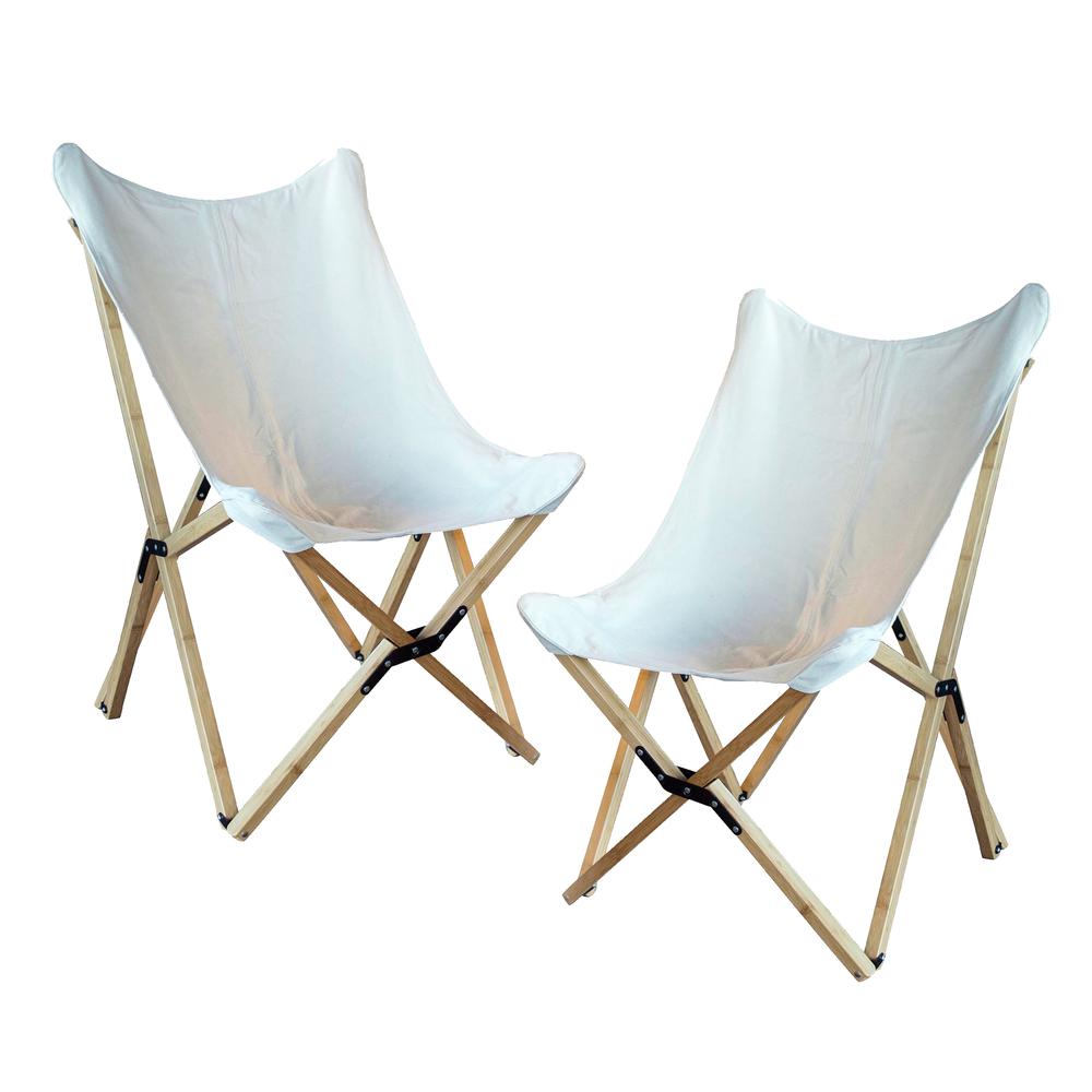 AmeriHome Canvas and Bamboo Butterfly Chair - White - 2 Piece Set. Picture 1
