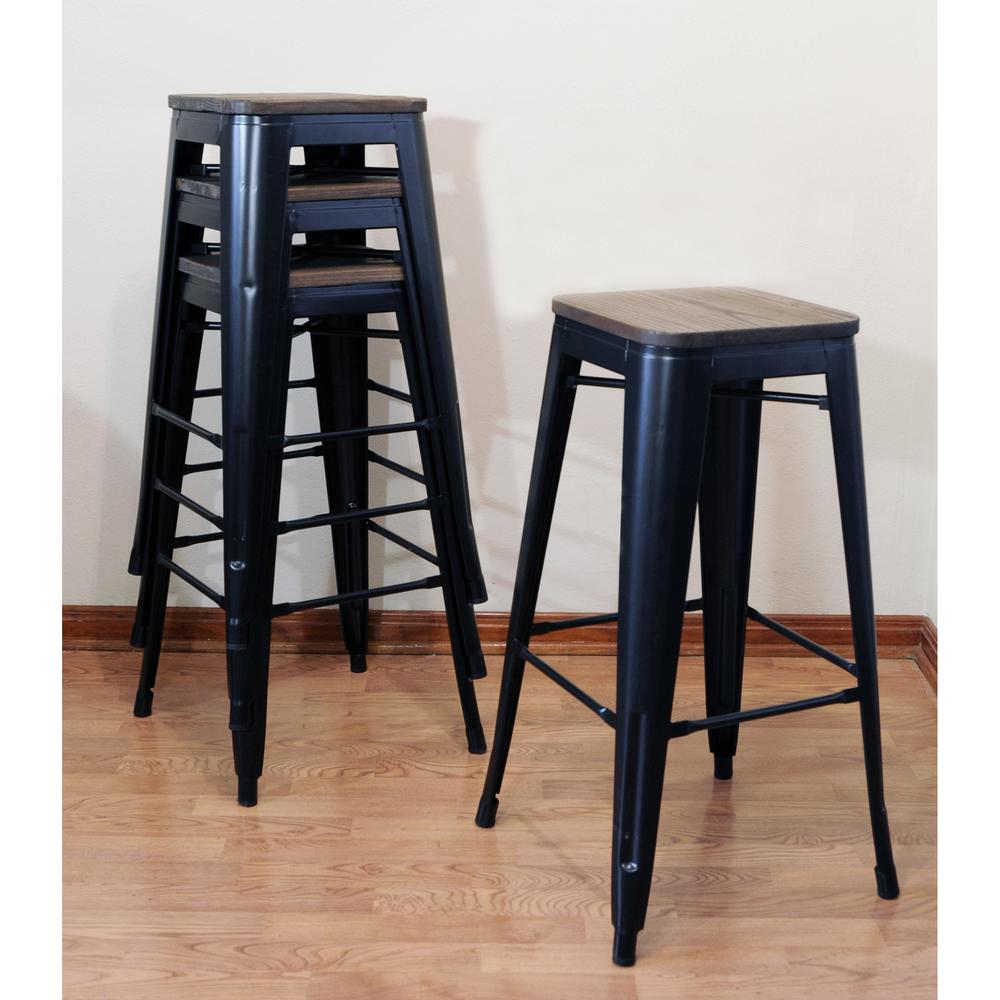 AmeriHome Loft Black 30 in. Metal Bar Stool with Wood Seat- 4 Piece. Picture 4