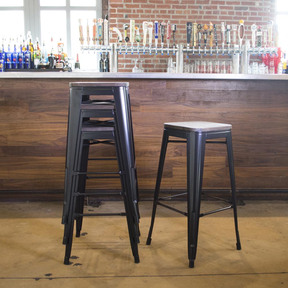 AmeriHome Loft Black 30 in. Metal Bar Stool with Wood Seat- 4 Piece. Picture 3
