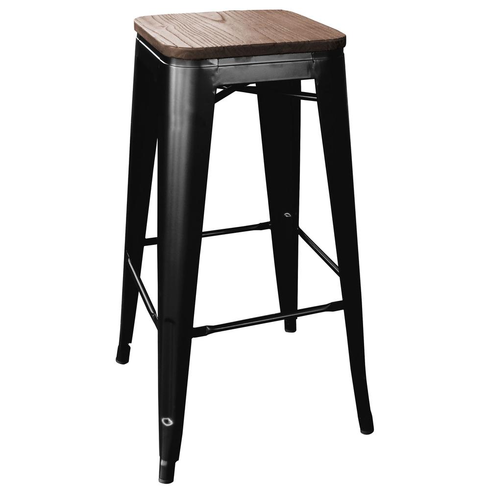 AmeriHome Loft Black 30 in. Metal Bar Stool with Wood Seat- 4 Piece. Picture 2
