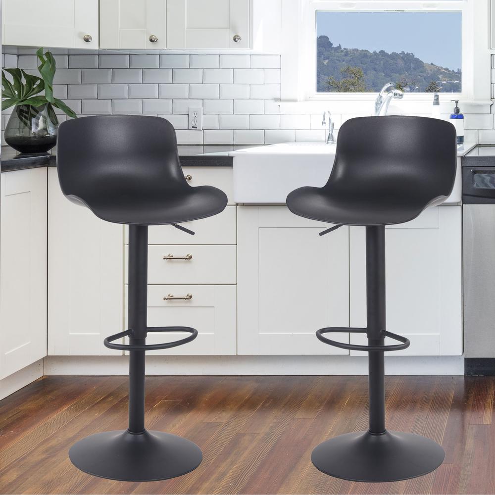 AmeriHome Adjustable Height Solid Color Monochromatic Bar Stool Set- Black. Picture 2