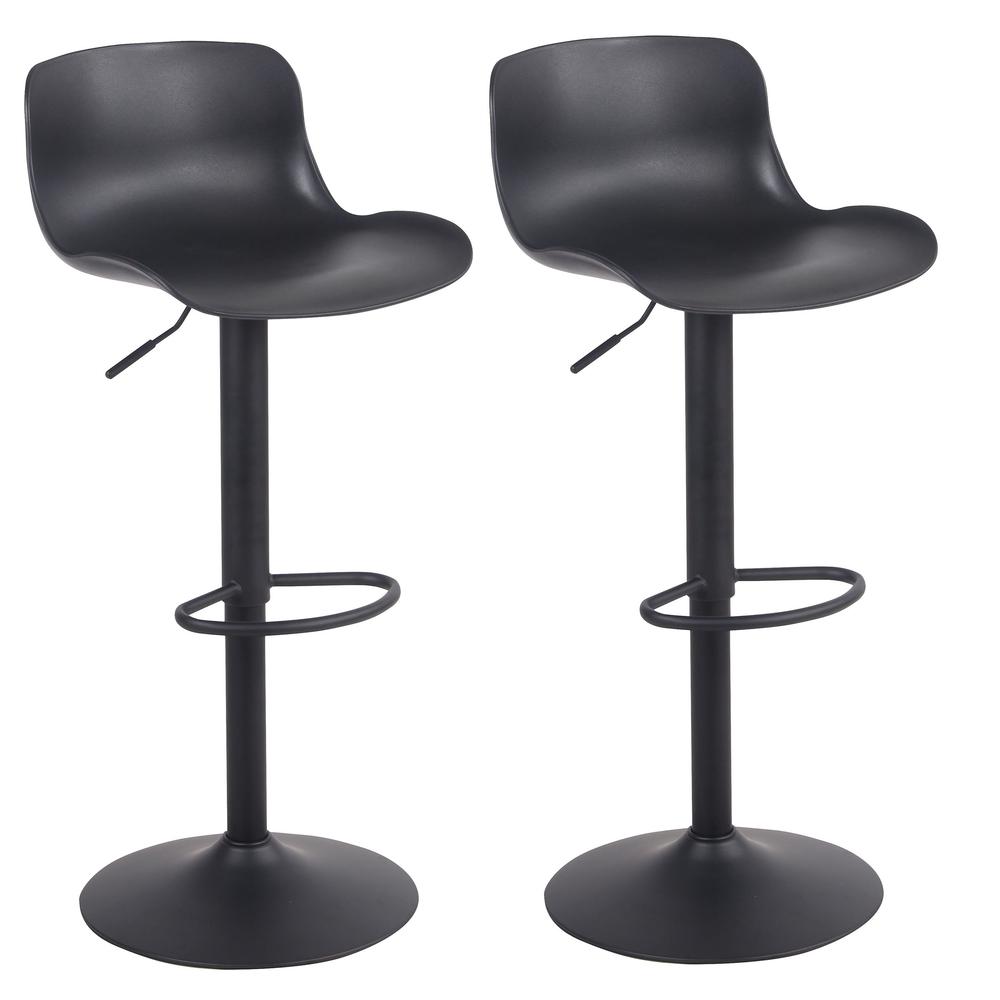 AmeriHome Adjustable Height Solid Color Monochromatic Bar Stool Set- Black. Picture 1