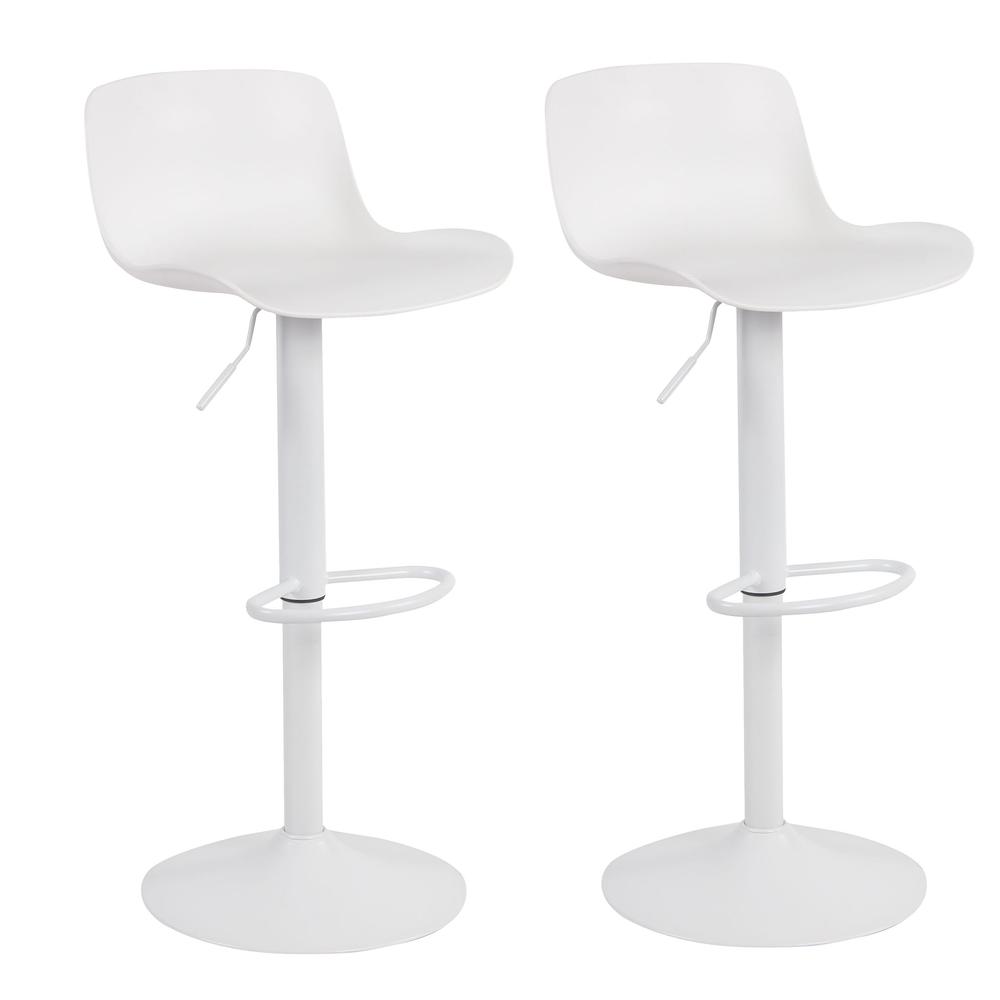 AmeriHome Adjustable Height Solid Color Monochromatic Bar Stool Set- White. Picture 1