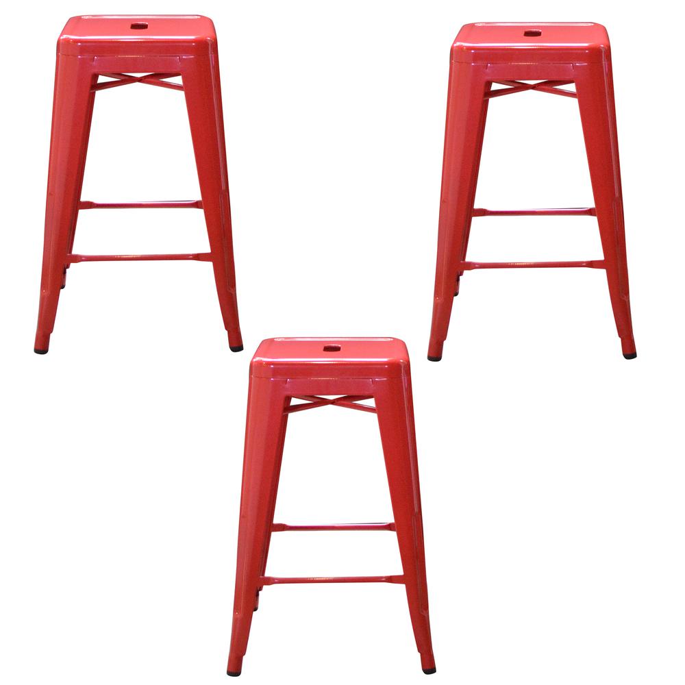 AmeriHome Loft Red 24 in. Metal Bar Stool - 3 Piece. Picture 1