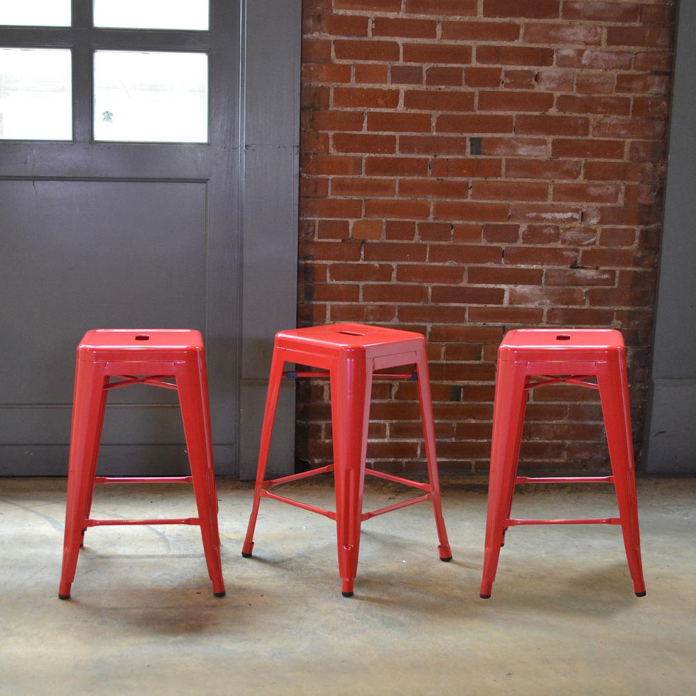 AmeriHome Loft Red 24 in. Metal Bar Stool - 3 Piece. Picture 2