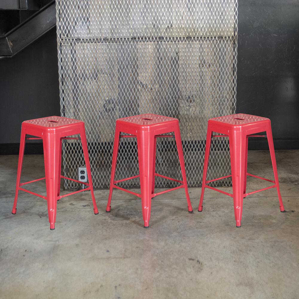 AmeriHome Loft Red 24 in. Metal Bar Stool - 3 Piece. Picture 3