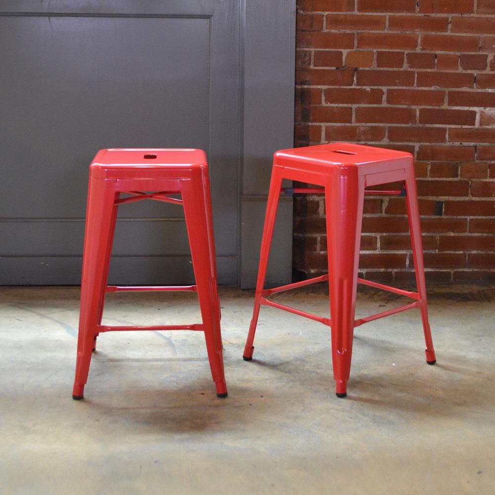 AmeriHome Loft Red 24 Inch Metal Bar Stool - 2 Piece. Picture 4